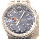 Vintage Citizen Eco Drive Men's Worldwide Date Stainless Steel  Watch Blue Dial