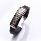 Men unisex bracelet Dark brown leather bracelet Textured oxidized sterling silver