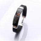 Men unisex bracelet Black leather bracelet Sterling silver amber gold inlay