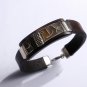 Sterling silver men unisex bracelet Dark brown leather bracelet Turquoise inlay