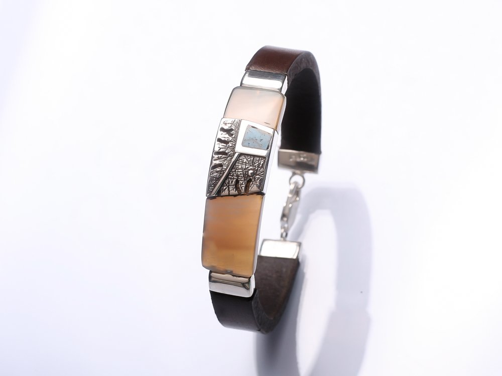 Sterling silver Dark brown leather bracelet Gift for her Gift for Him His and hers
