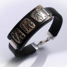 925 Sterling silver Black leather bracelet . Gift for her. Unusual leather bracelet.
