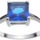  Rhodium Plated Solid Sterling Silver Princess Cut Sapphire CZ Ring
