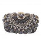 Women's Black Crystal Evening Clutch in Metal with Silver Beads