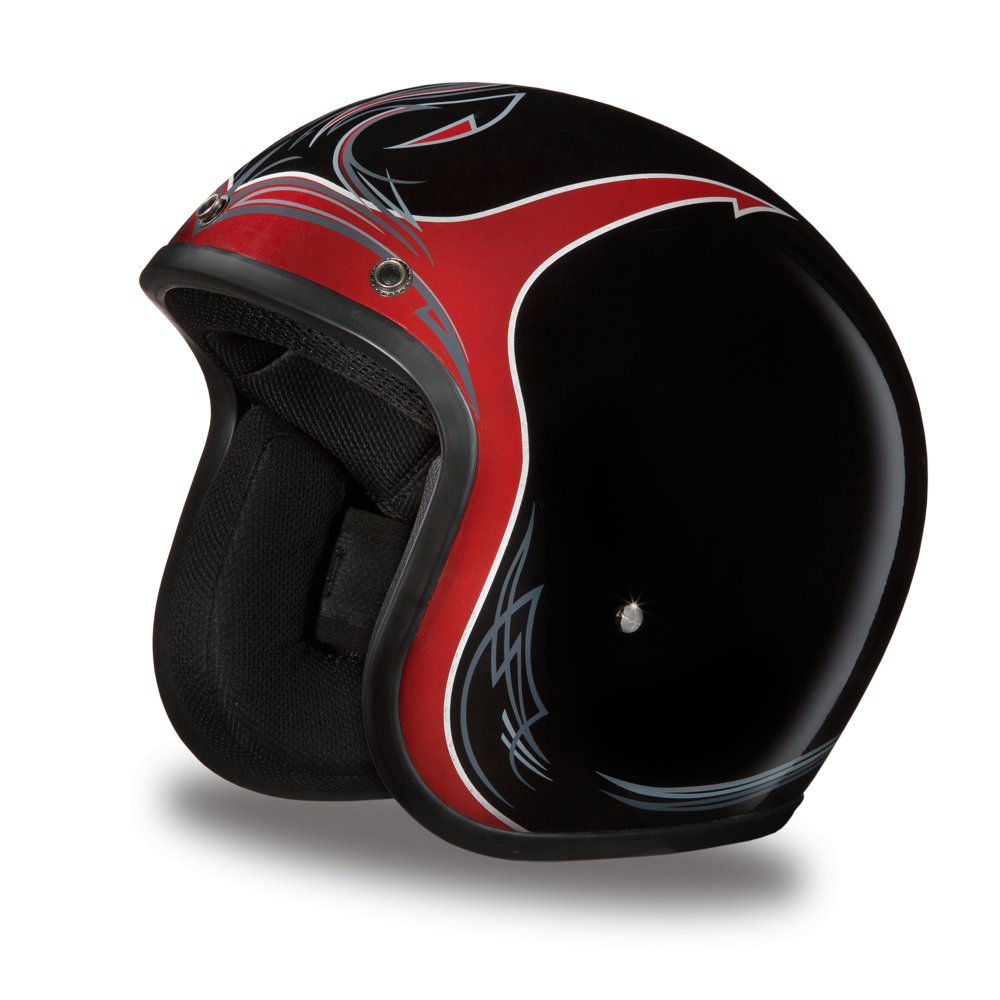 New Daytona Cruiser Black Pinned Cherry 3/4 Shell DOT Motorcycle Helmet