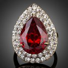 GOLD PLATED RED CUBIC ZIRCONIA STONES WATER DROP RING