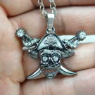 Ashion Retro ANTIQUE SILVER Charm cute pirate skul Pendant & necklace A85