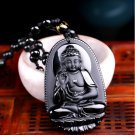 Obsidian Carved Buddha Lucky Amulet Pendant Necklace