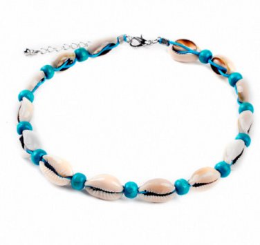 Blue Artilady natural shell choker necklace vintage velvet rope beads natural shell choker boho