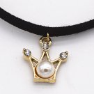 Hot Torques Collar Necklace Women Black Choker Necklace Velvet Leather Crown Crystal Simulated Pearl