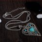 New blue heartstone pendant silver chain crystal vintage heart long necklaces women collier femme
