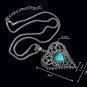 New blue heartstone pendant silver chain crystal vintage heart long necklaces women collier femme