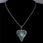 New blue heartstone pendant silver chain crystal vintage heart long necklaces women collier femme