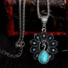 Elegant blue turquoise peacock necklaces natural stone austrian crystal pendant necklace vintage