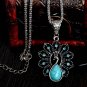 Elegant blue turquoise peacock necklaces natural stone austrian crystal pendant necklace vintage