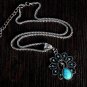 Elegant blue turquoise peacock necklaces natural stone austrian crystal pendant necklace vintage
