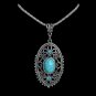 Women Elegant Flower Pendant Necklace Hollow Alloy Crystal Turquoise Long Necklace Sweater Chain