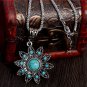 Vintage Style Hollow Crystal Flower Shaped Pendant Retro Turquoise Stone Necklace Beautiful
