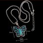 Silver Pendant Necklace Crystal Butterfly Turquoise Long Necklace Sweater Chain