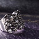 Silver Color Vintage Cocktail Rings Rhinestone Paved Lucky Totem Retro Party Rings Size 8