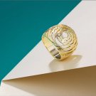 Gold Plated Rings Hollow Out Design Metallic Punk Style Female Wide Rings