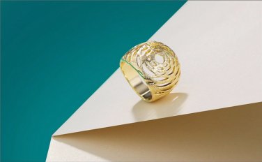 Gold Plated Rings Hollow Out Design Metallic Punk Style Female Wide Rings