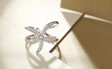 Platinum Plated Copper Starfish Cuff Rings Zircons Wedding Party Finger Ring Adjustable Ring