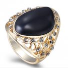 Black Resin Cocktail Rings Rhinestone Paved Hollow out Female Finger Ring