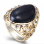 Black Resin Cocktail Rings Rhinestone Paved Hollow out Female Finger Ring