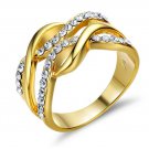 Gold Plated Multilayer Size Rings For Women Rhinestone Paved Twisted Design