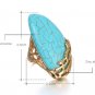 Natural Stone Ethnic Vintage Geometric Statement Large Rings Turquoise Gold Plated