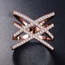Fashion Rings Double Letter X Shape Ring Zirconia Micro Paved Silver Plated Women Anel