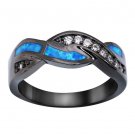 Vintage Black Gold Plated Wave Blue Opal Rings Wholesale Fashion Jewelry Party Cocktail Ring