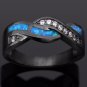 Vintage Black Gold Plated Wave Blue Opal Rings Wholesale Fashion Jewelry Party Cocktail Ring