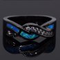 Vintage Black Gold Plated Wave Blue Opal Rings Wholesale Fashion Jewelry Party Cocktail Ring