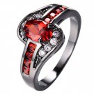 Red Oval Ring Fashion White & Black Gold Filled Jewelry Vintage Rings