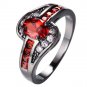 Red Oval Ring Fashion White & Black Gold Filled Jewelry Vintage Rings
