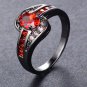 Red Oval Ring Fashion White & Black Gold Filled Jewelry Vintage Rings