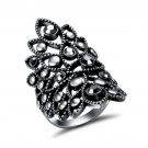 New Vintage Silver Color Hollow Out Wide Rings for Women Rhinestone