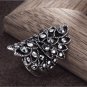 New Vintage Silver Color Hollow Out Wide Rings for Women Rhinestone
