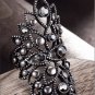 New Vintage Silver Color Hollow Out Wide Rings for Women Rhinestone
