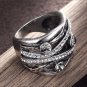 New Vintage Silver Color Women Multilayer Wide Rings Retro Rhinestone