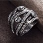 New Vintage Silver Color Women Multilayer Wide Rings Retro Rhinestone