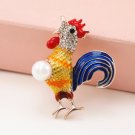 Rhinestone Enameled Singing Rooster Brooch Pin Simulated Pearl Animal Pin Hot Selling