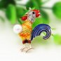 Rhinestone Enameled Singing Rooster Brooch Pin Simulated Pearl Animal Pin Hot Selling