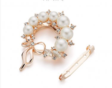 Wedding Bridal Dual Purpose Imitation Pearl Brooches Pin Flower Rhinestone Scarf Clip Crystal