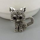 Crystal Cute Little Cat Brooches Pin Up Jewelry Women Suit Hats Clips Antique Silver