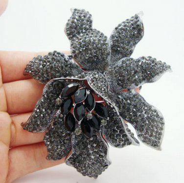 Classic black crystal rhinestone Large flowers orchid brooch pins woman jewelry