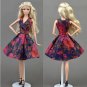 Handmade Unique Doll Clothes Red Black Flower Dress For Barbie