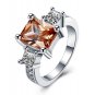 Silver Square Yellow Zircon Finger Ring Woman Fashion Jewelry